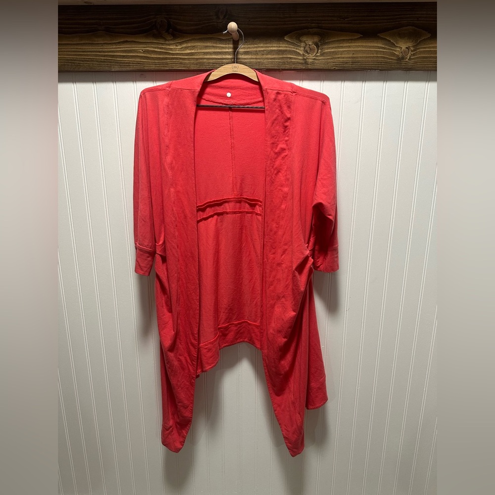 Lululemon Namaste Open Cardigan Sz 8 Coral Sweater Yoga Stretch Granola Fall